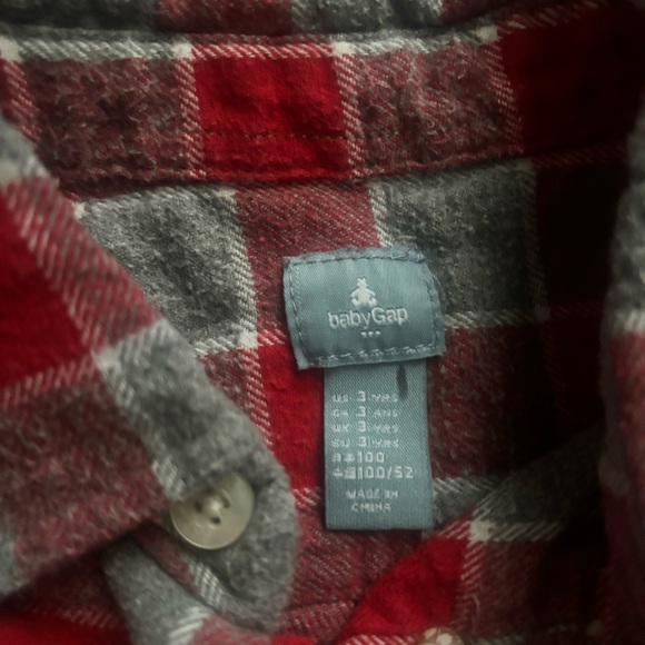 Baby Gap button down red & gray heavy flannel shirt size 3T EUC - Picture 3 of 3